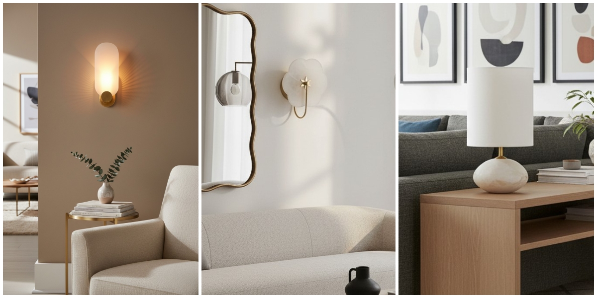 Albi series lighting collection displayed in three interior scenes