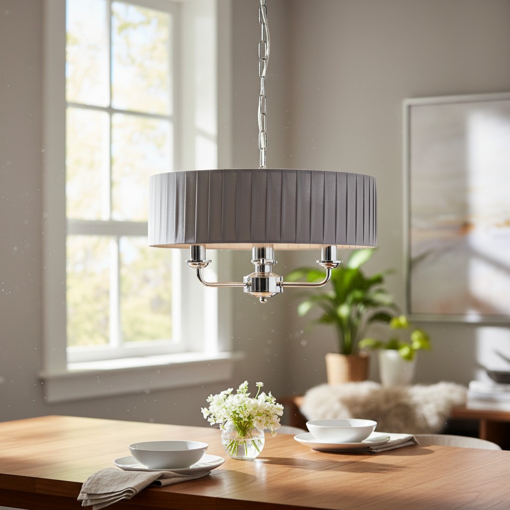 Tela pendant with charcoal shade in a dining space