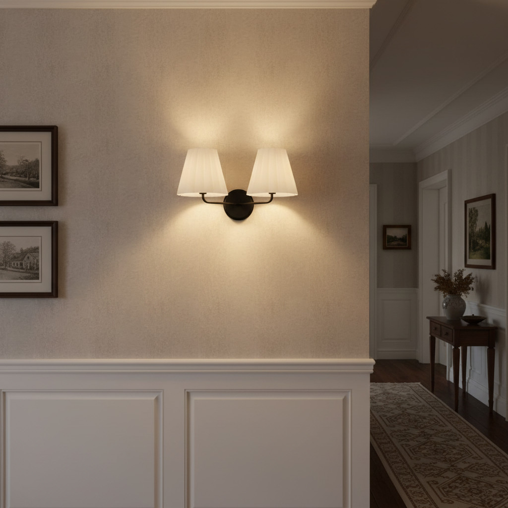 Ruffmeto wall sconce lighting a hallway wall