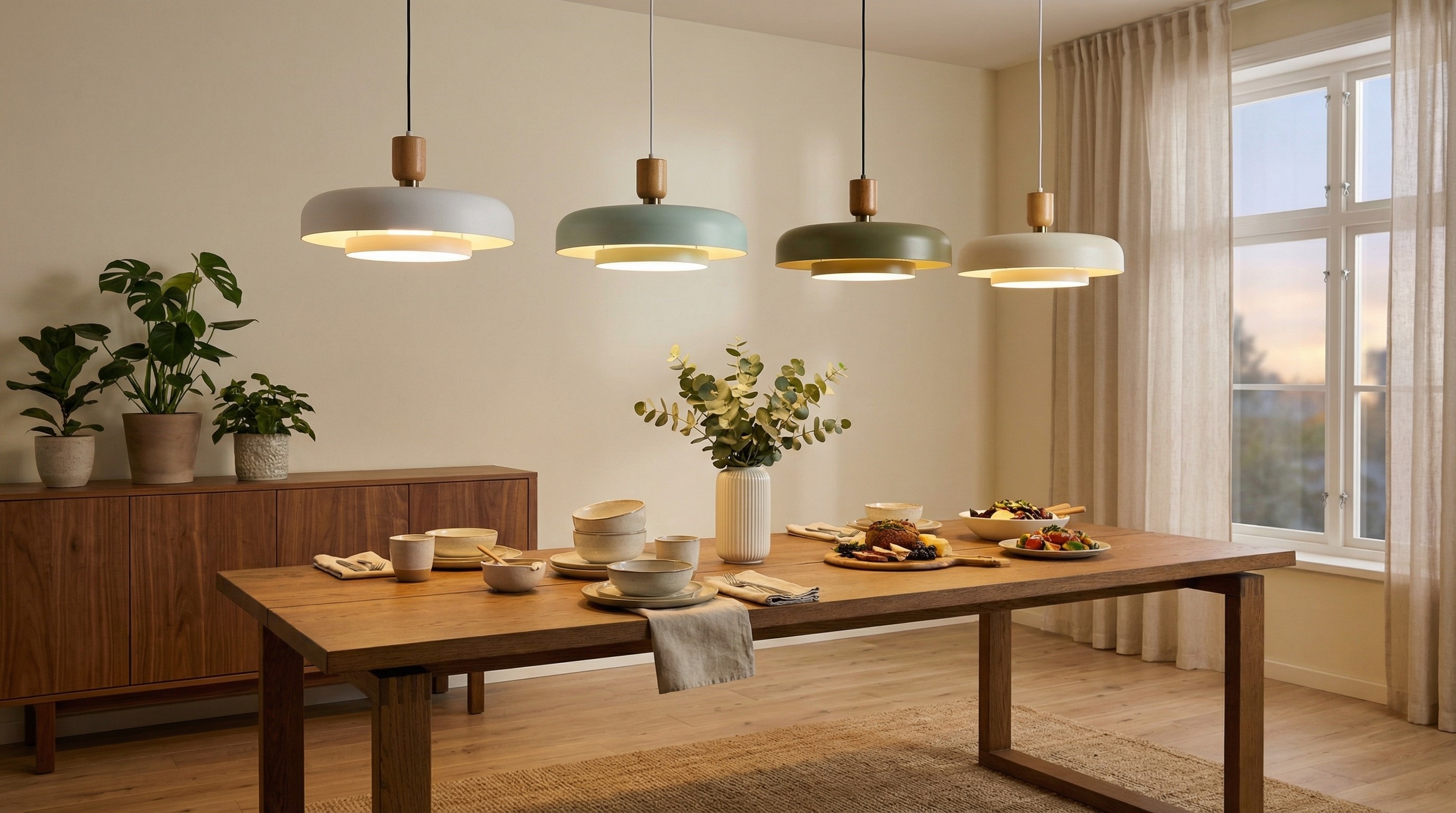 Orbulis Disc Pendant Light shown above a dining table