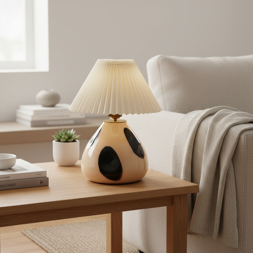 Undara table lamp on a coffee table in a soft neutral room