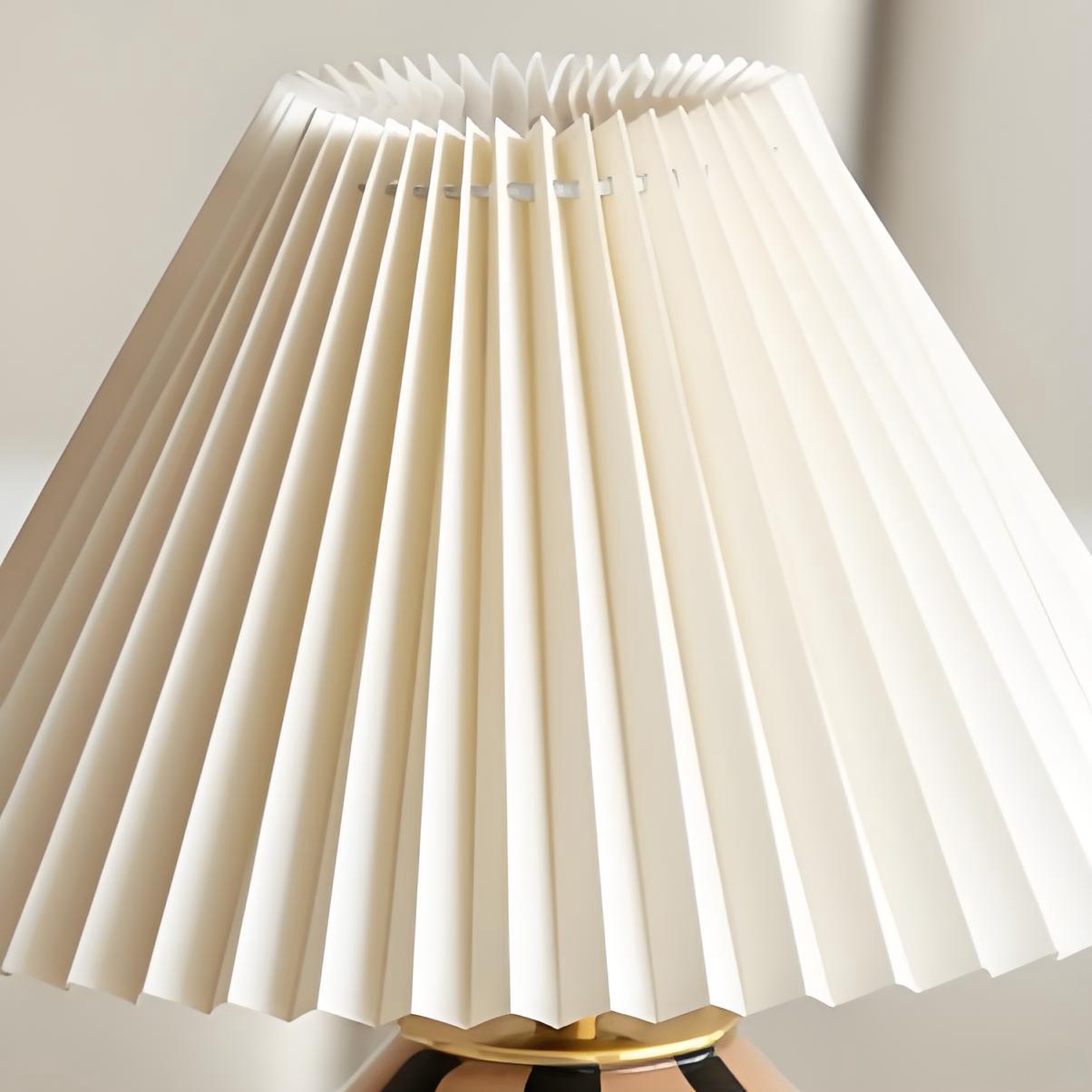 Close view of the pleated fabric lampshade