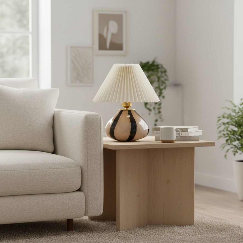 Undara table lamp on a side table beside a sofa