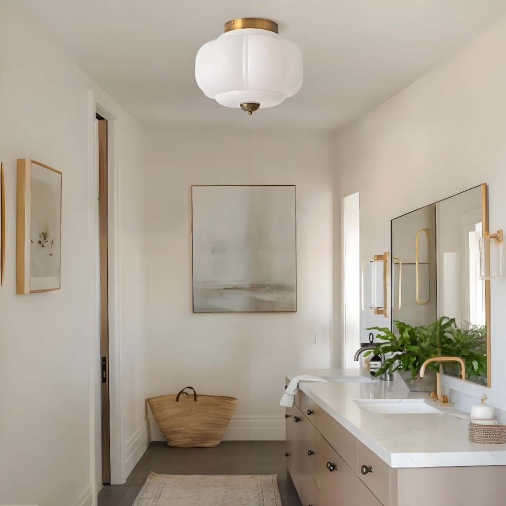 White ceiling light in a bathroom