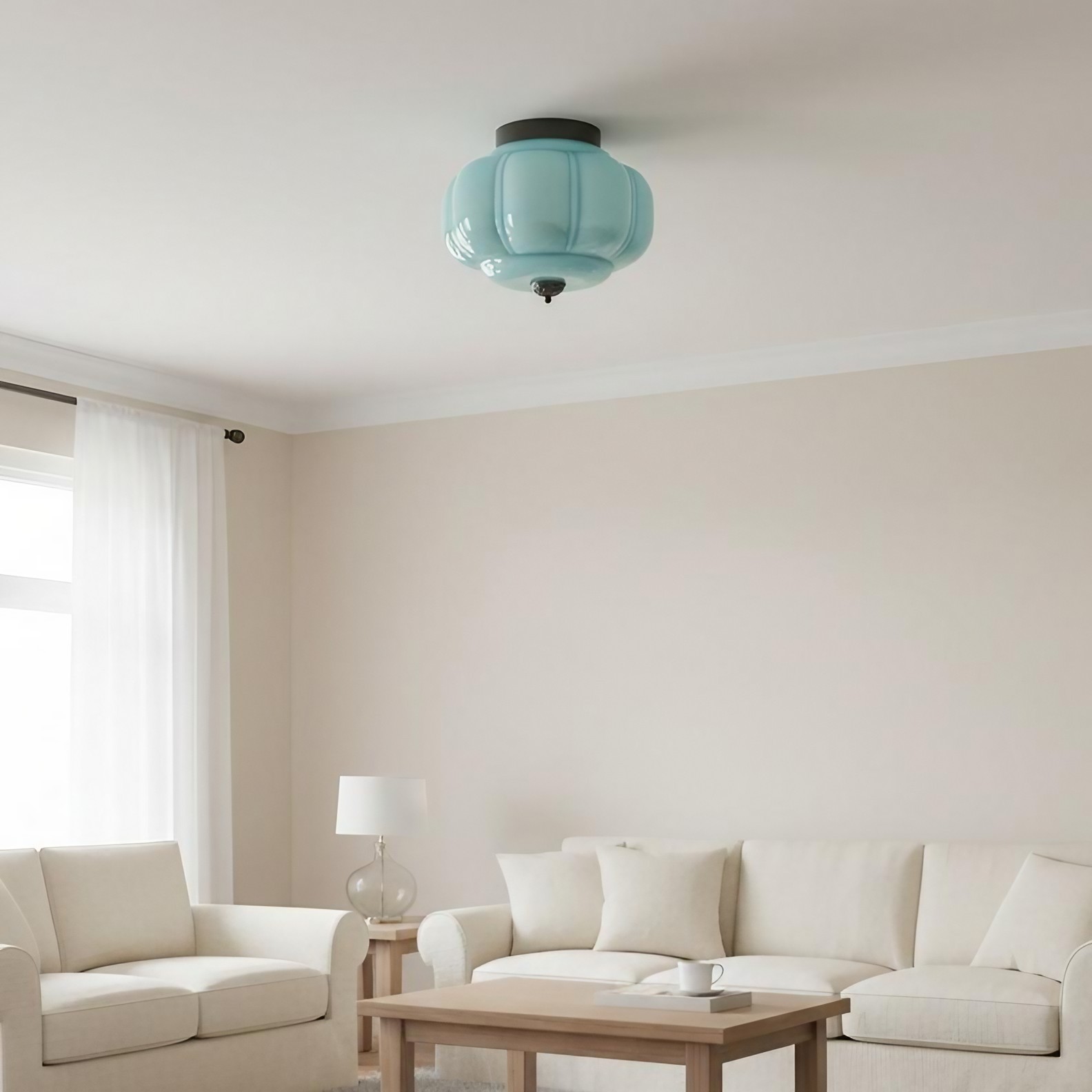 Blue ceiling light in living room