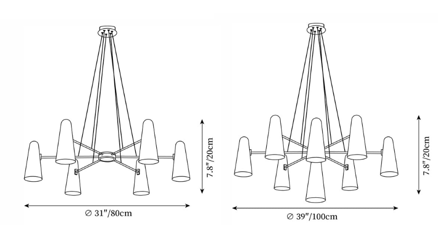 Montfaucon Chandelier product size diagram