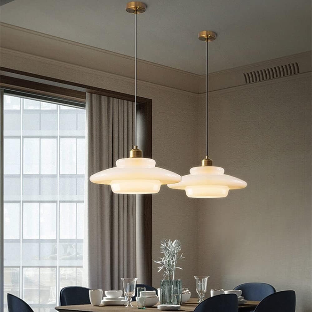 Art Deco Milk White Glass Pendant Light over table