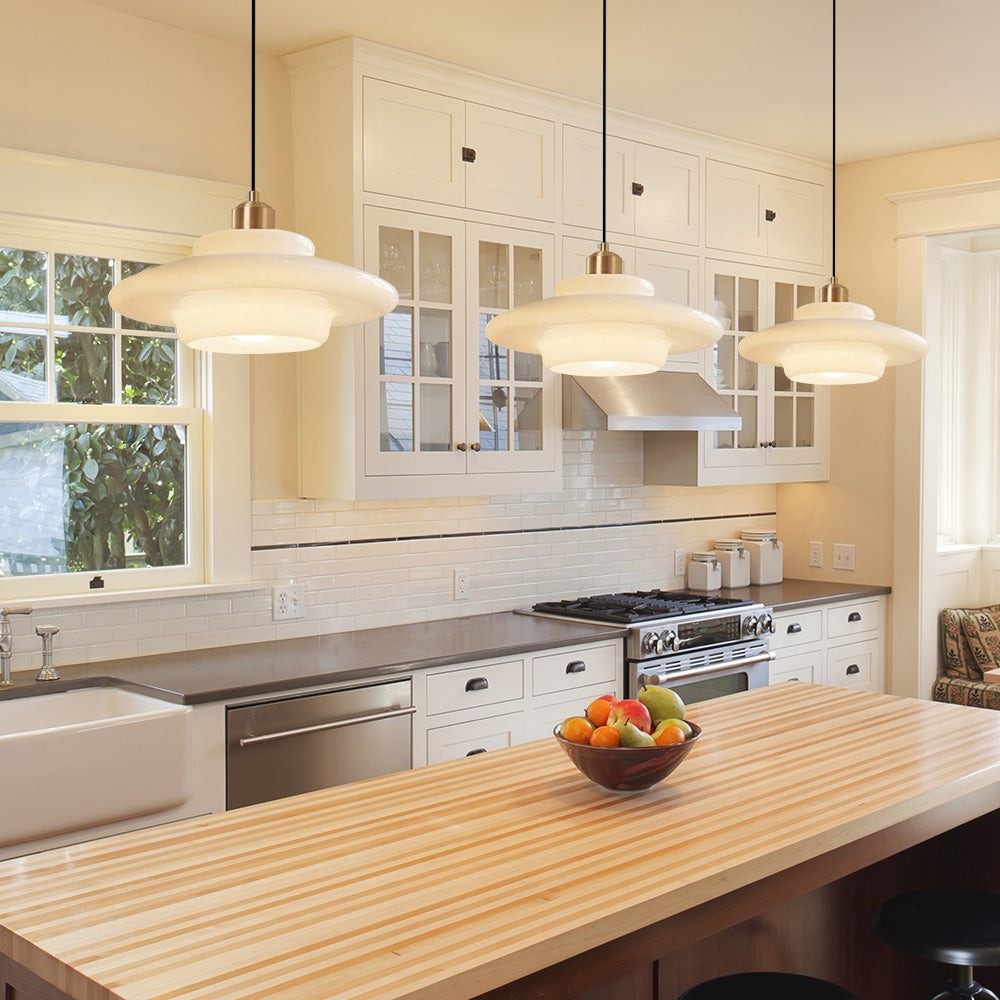 Art Deco Milk White Glass Pendant Light kitchen island scene