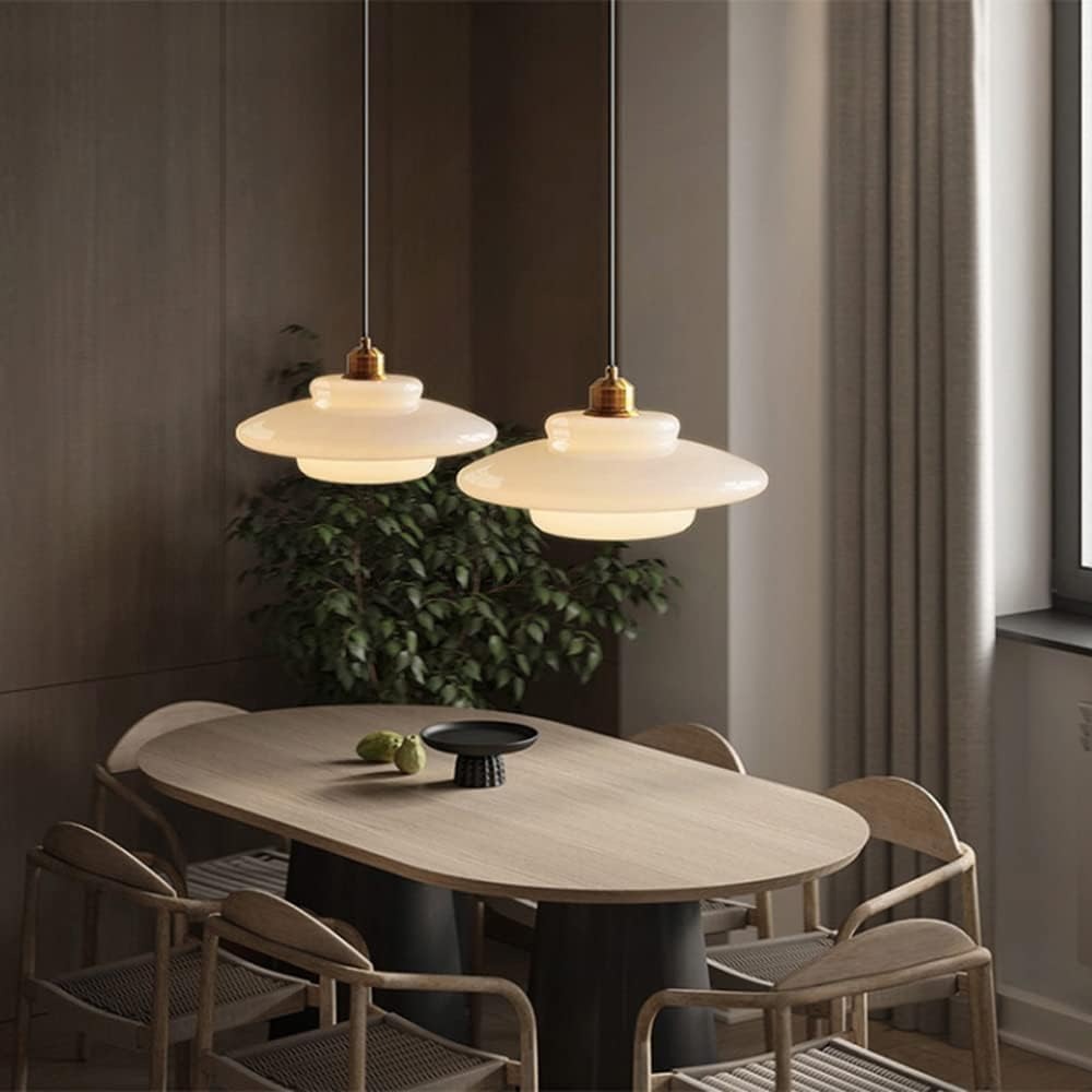 Art Deco Milk White Glass Pendant Light dining room scene