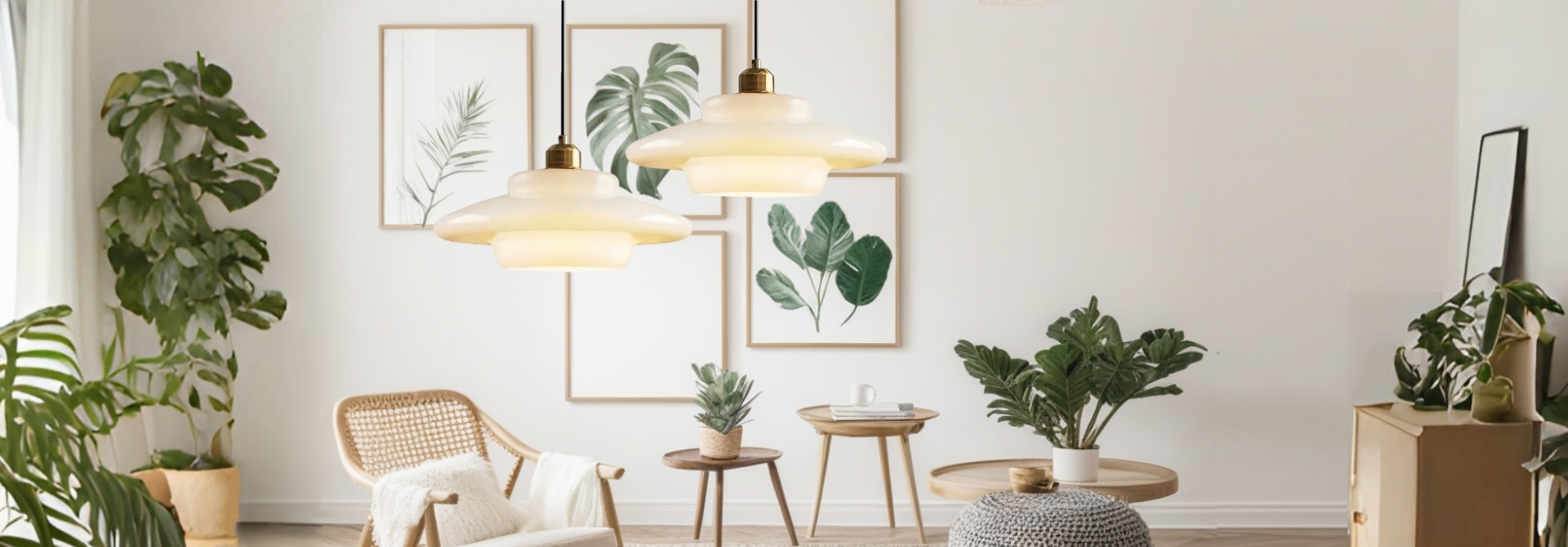 Art Deco Milk White Glass Pendant Light in an interior scene