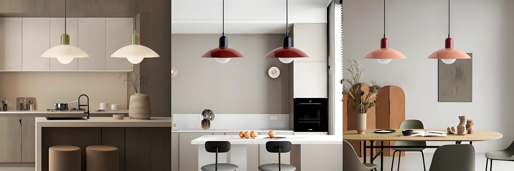 Mid Century Colorful Macaron Bauhaus Pendant Light in kitchen and dining scenes
