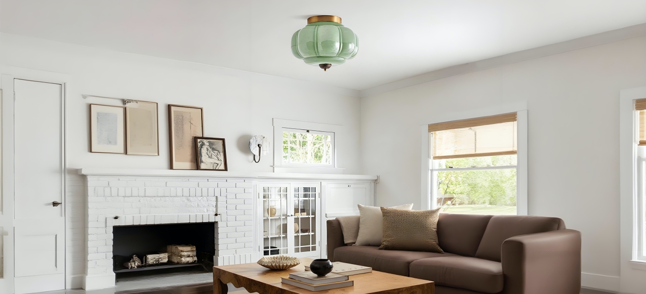 Eloise Milk Glass Flush Mount in a living room