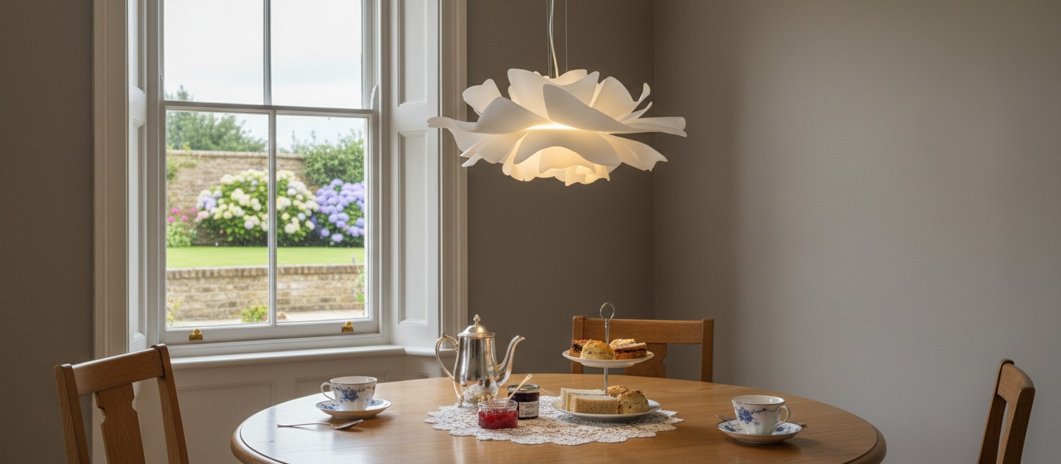 Nordic white lotus flower pendant light in a dining space