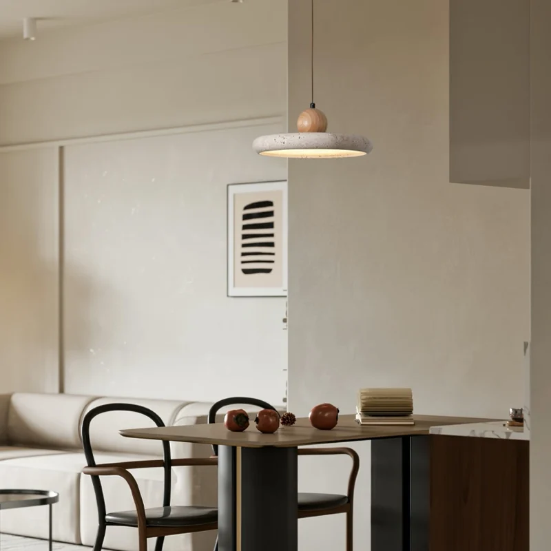 Travertine pendant light in a calm room