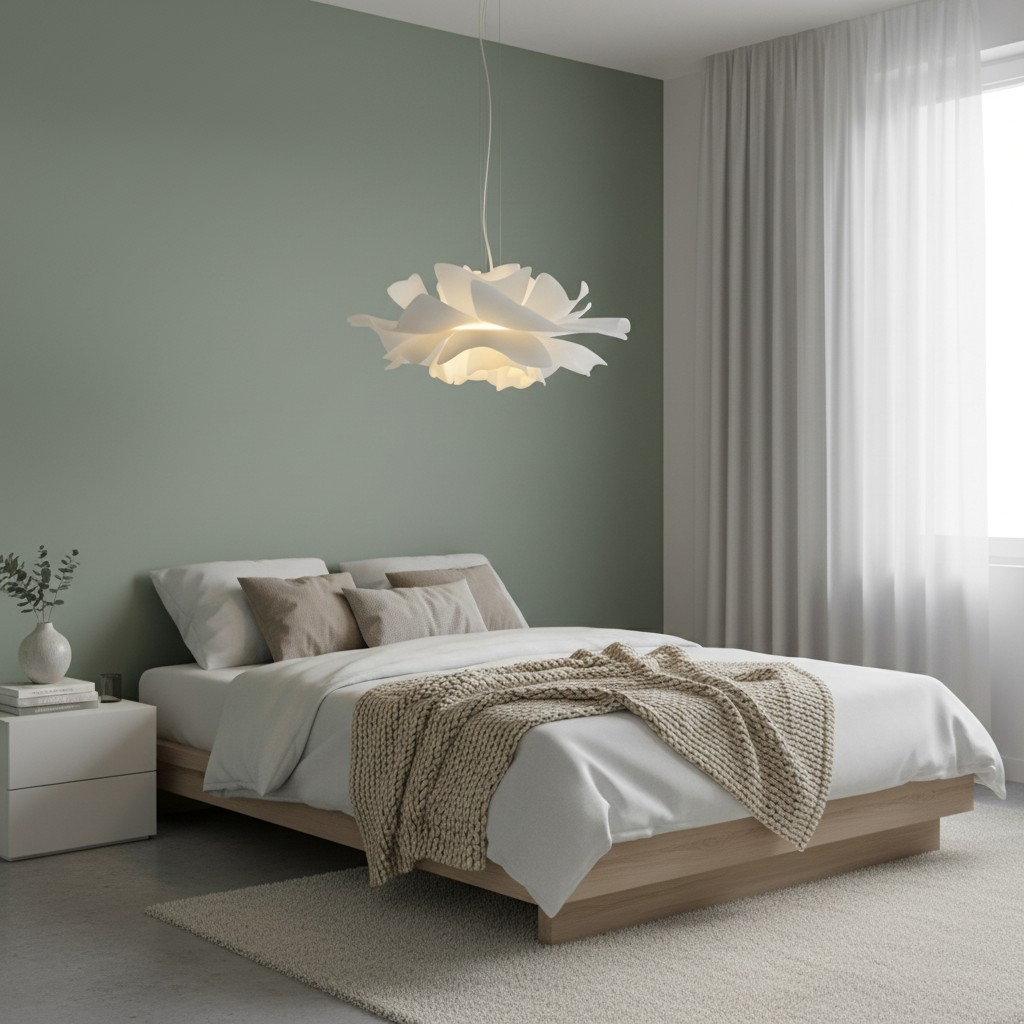 Lotus pendant light in a bedroom