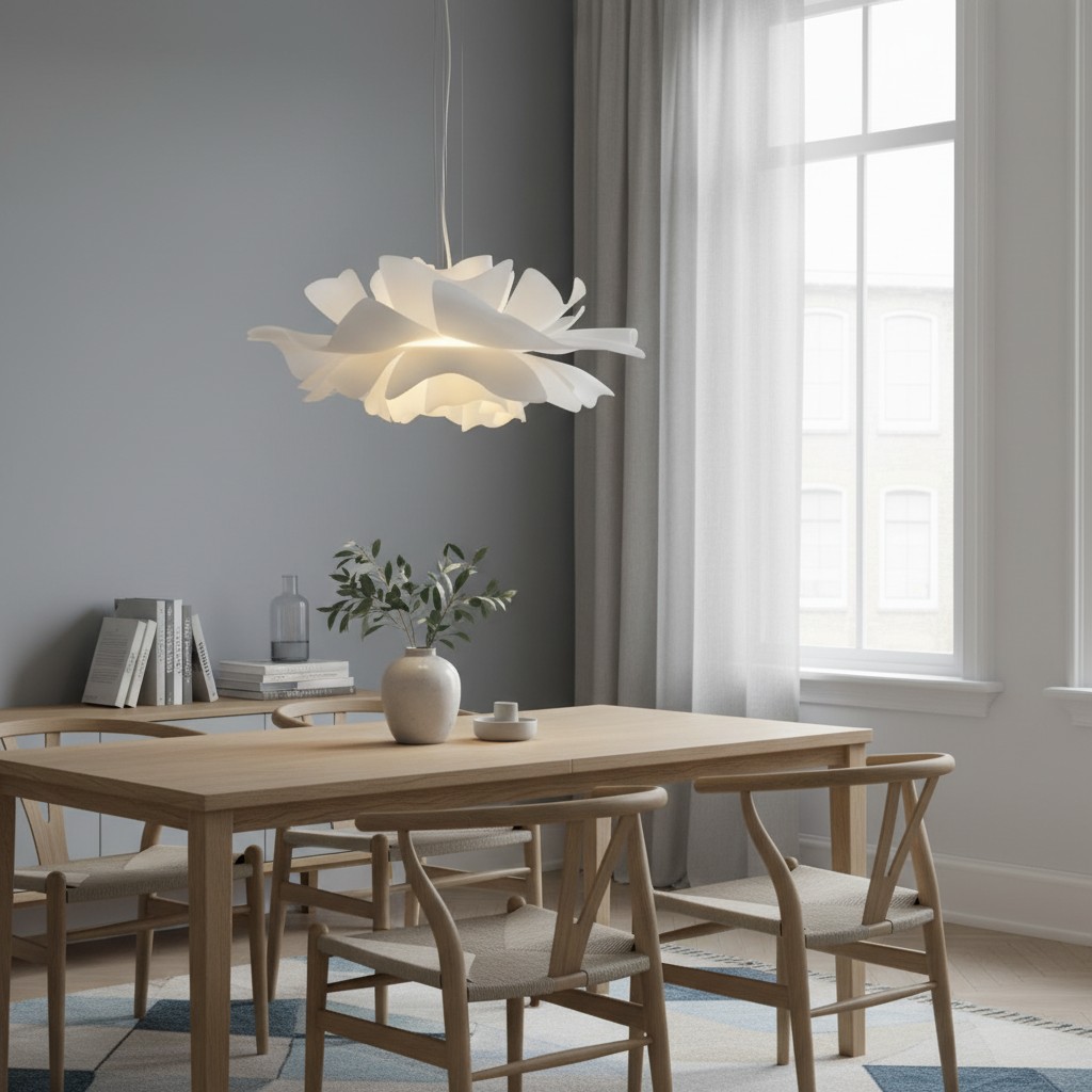 Lotus pendant light over a dining table