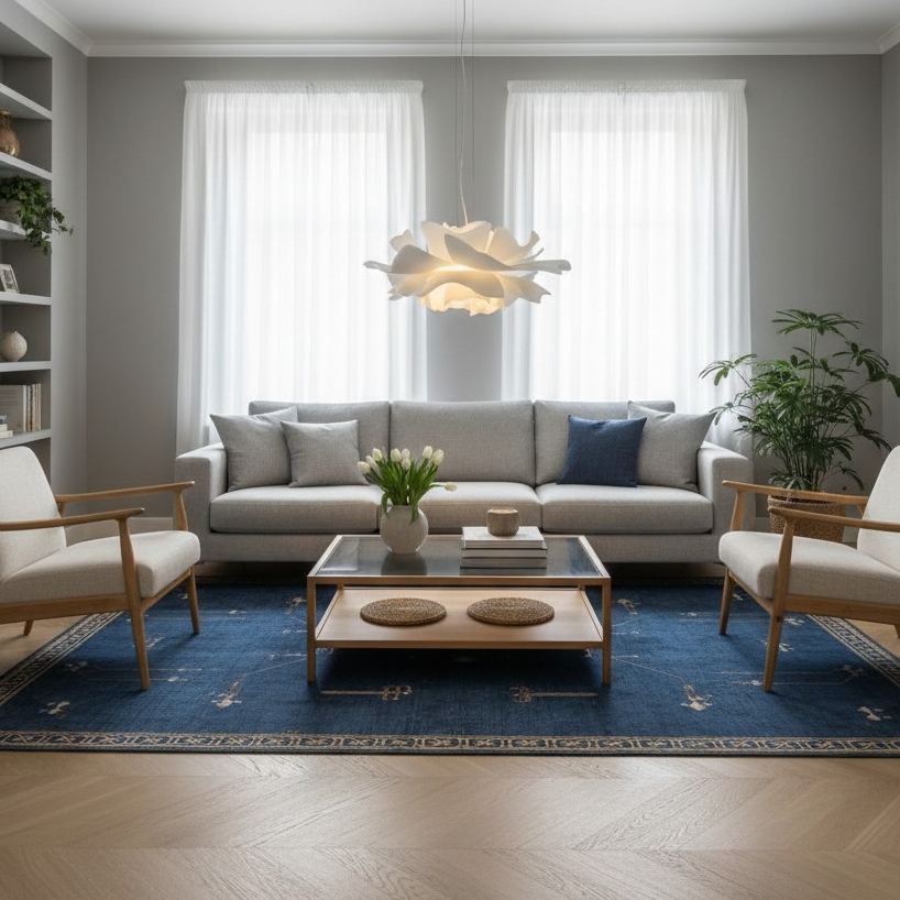 Lotus pendant light in a living room