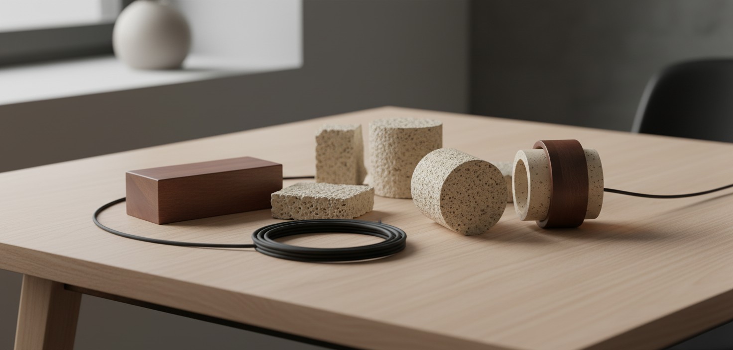 Natural stone and walnut wood material details