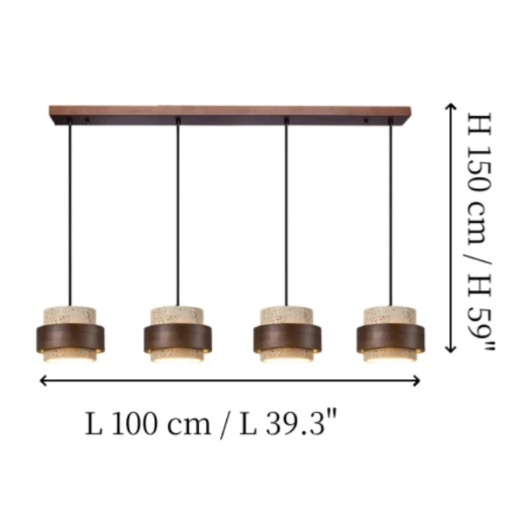 4 Heads travertine pendant light size