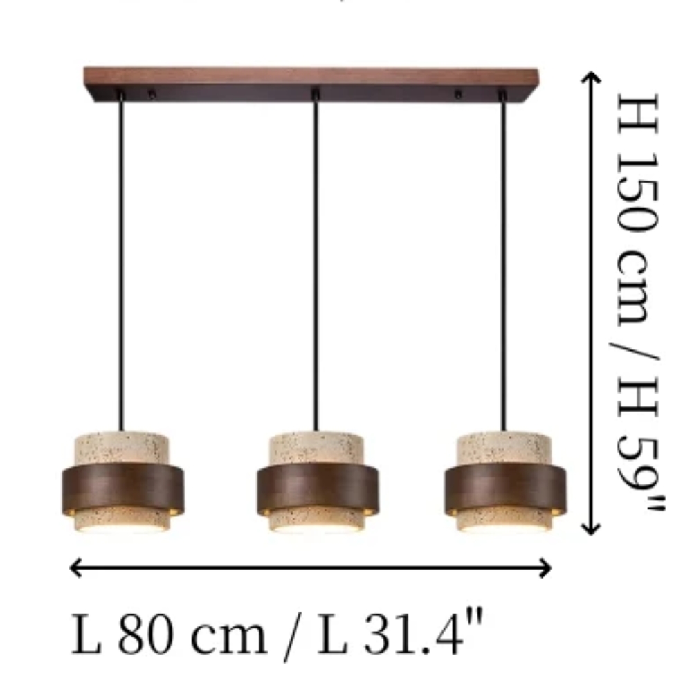 3 Heads travertine pendant light size