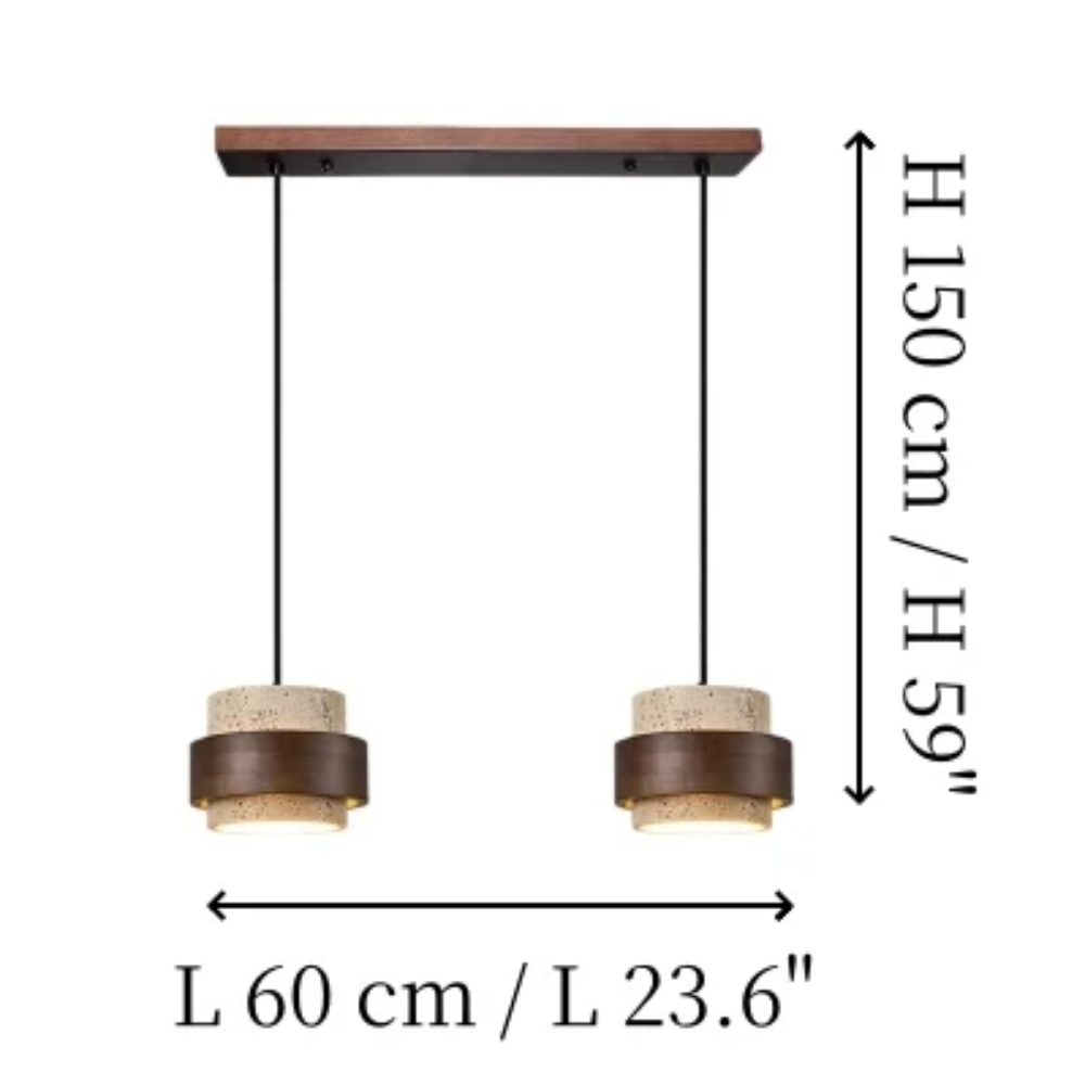 2 Heads travertine pendant light size