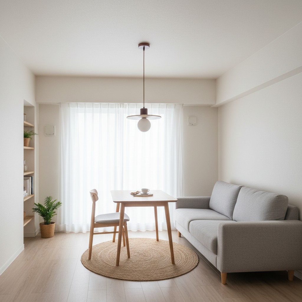 Pendant light in bright apartment