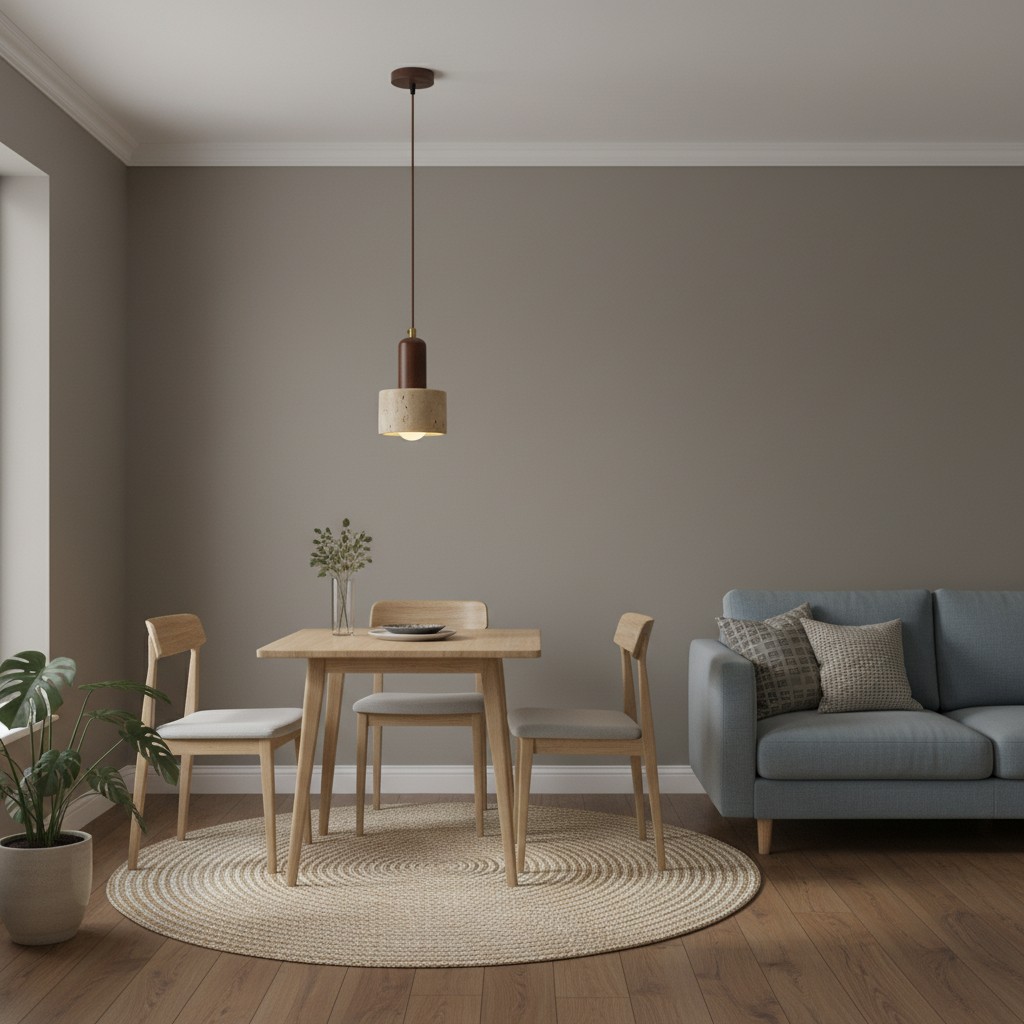 Pendant light over round dining table