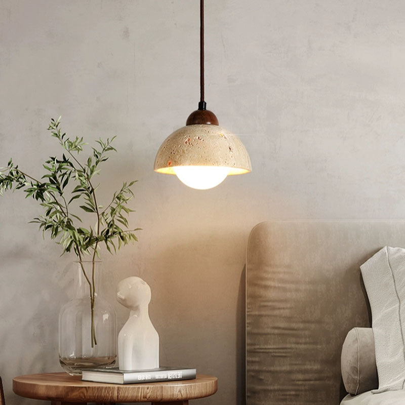 Travertine pendant light detail scene