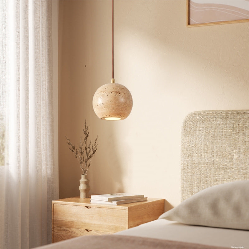 Travertine pendant light in bedroom