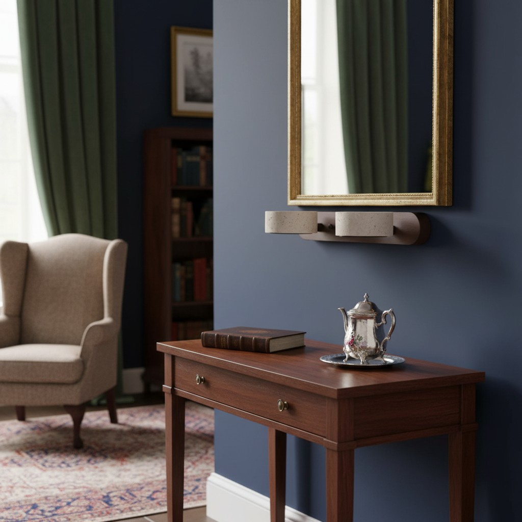 Travertine wall light in a blue room