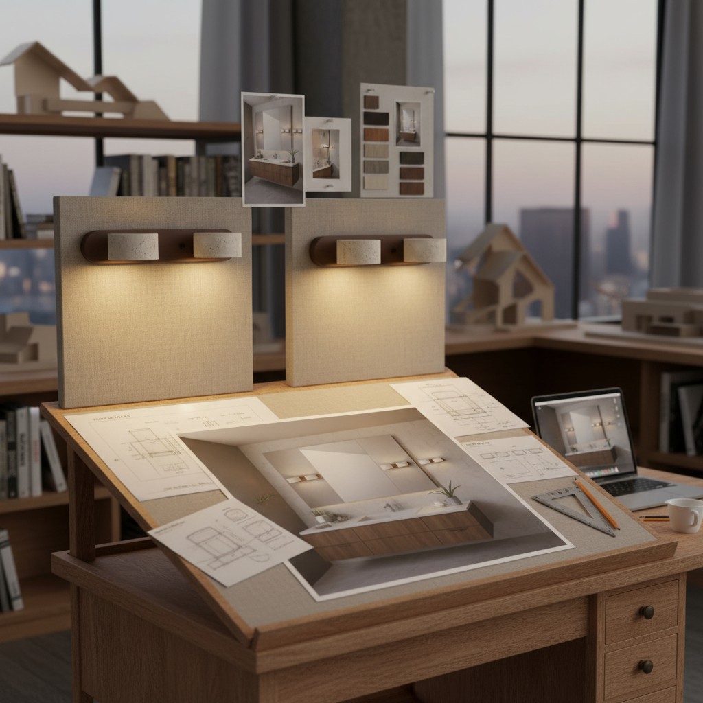 Design concept scene for travertine wall light
