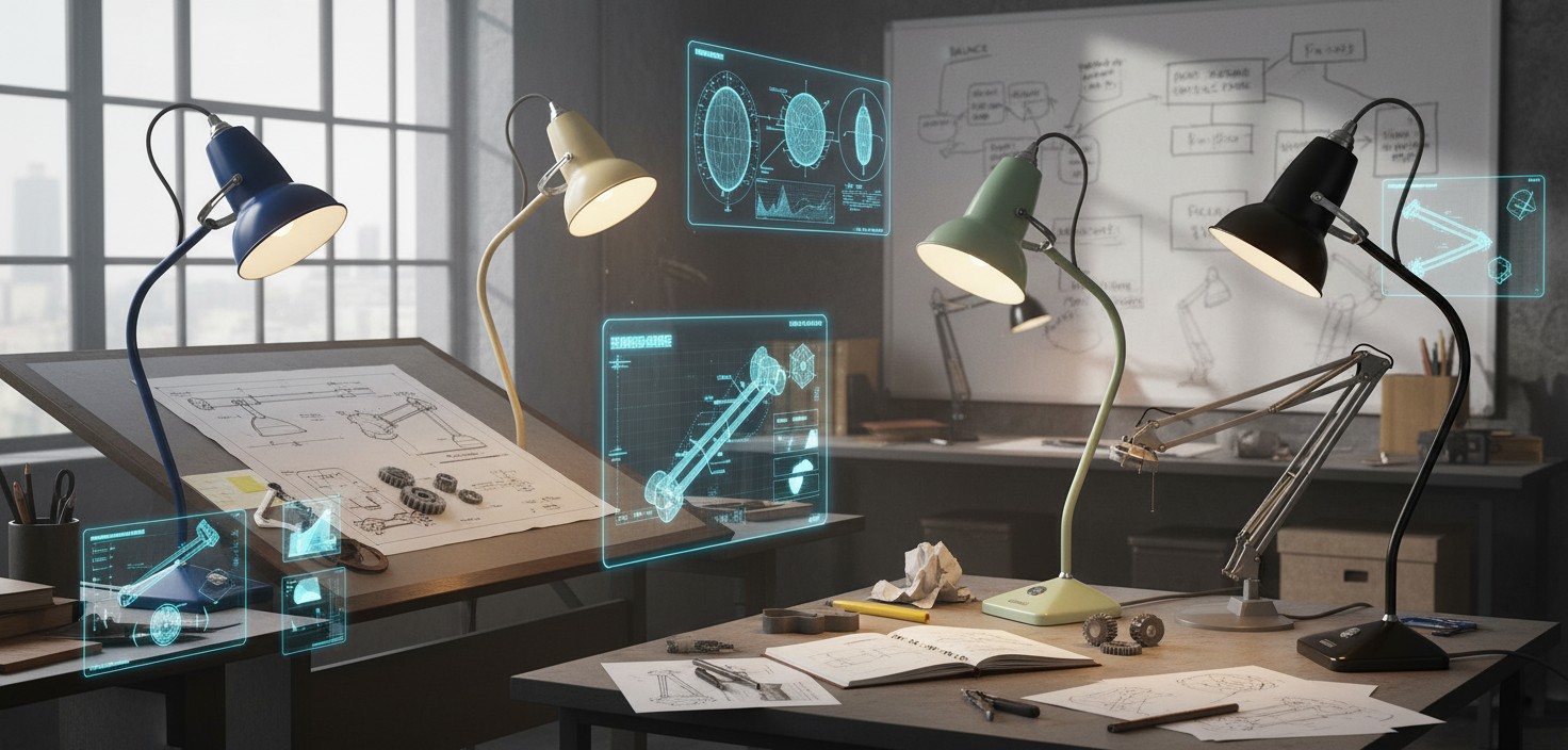 Engineering concept scene with mini table lamps