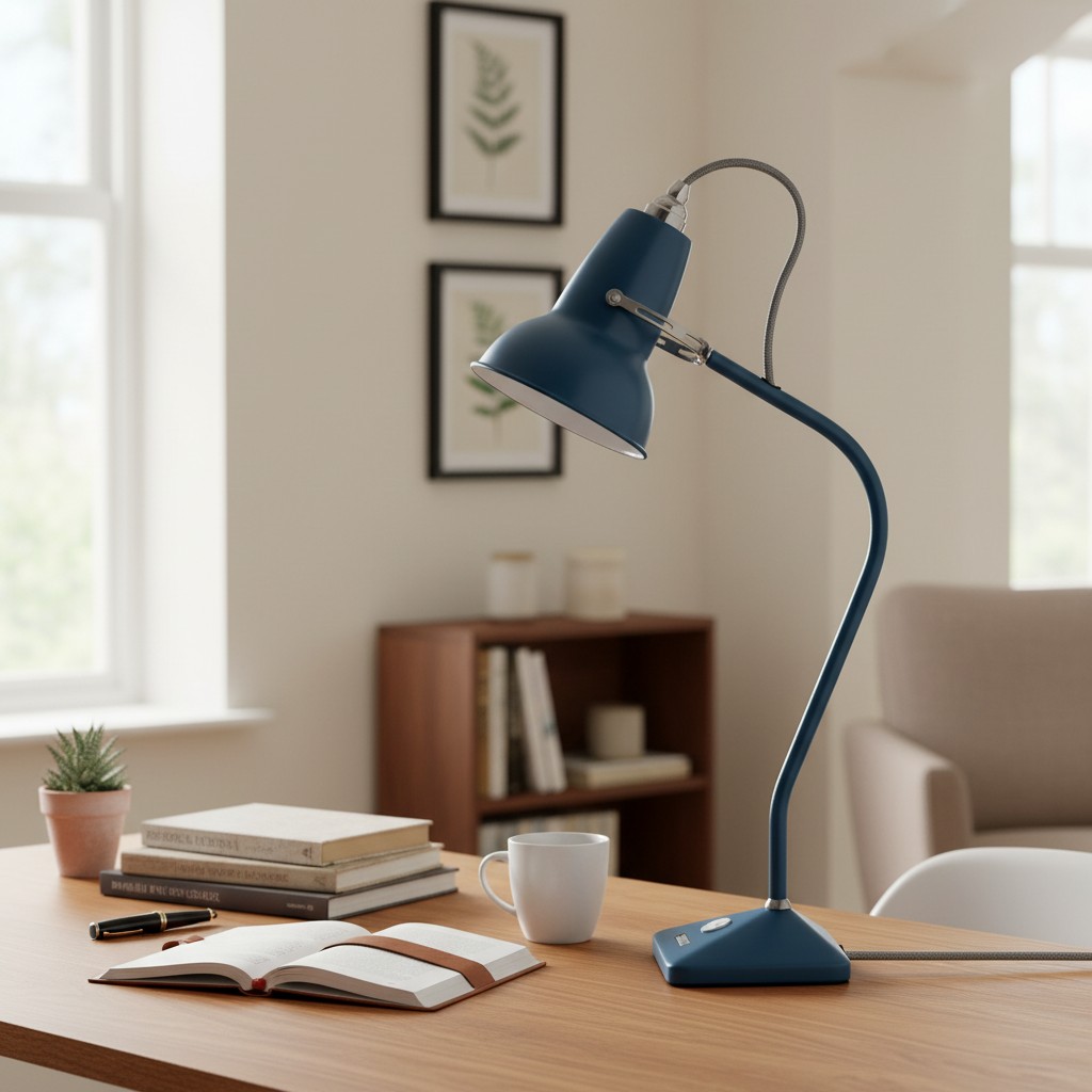 Blue mini table lamp on table