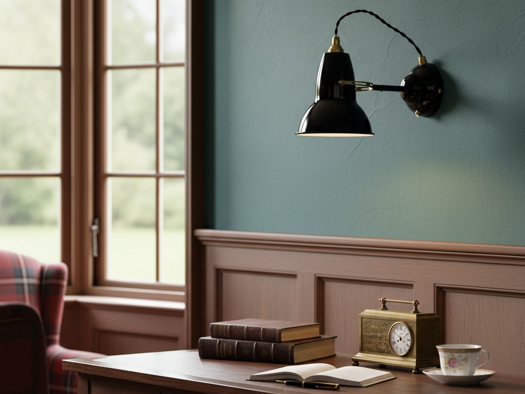 Black wall light in retro study scene
