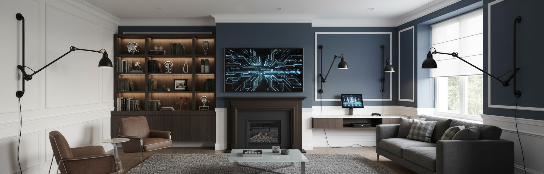 Industrial adjustable wall lamp in living room scene