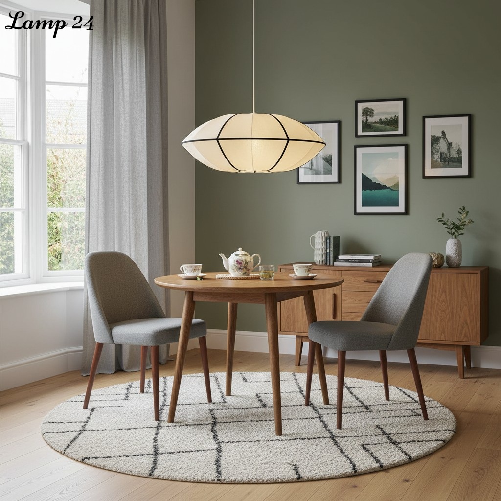 Classic UFO Ribbon Pendant Light in bedroom setting
