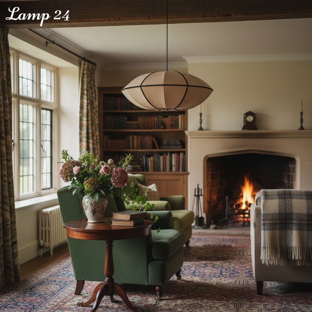 Classic UFO Ribbon Pendant Light in classic room setting
