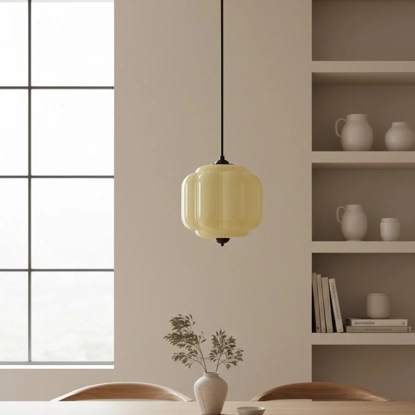 Yellow glass pendant in dining scene