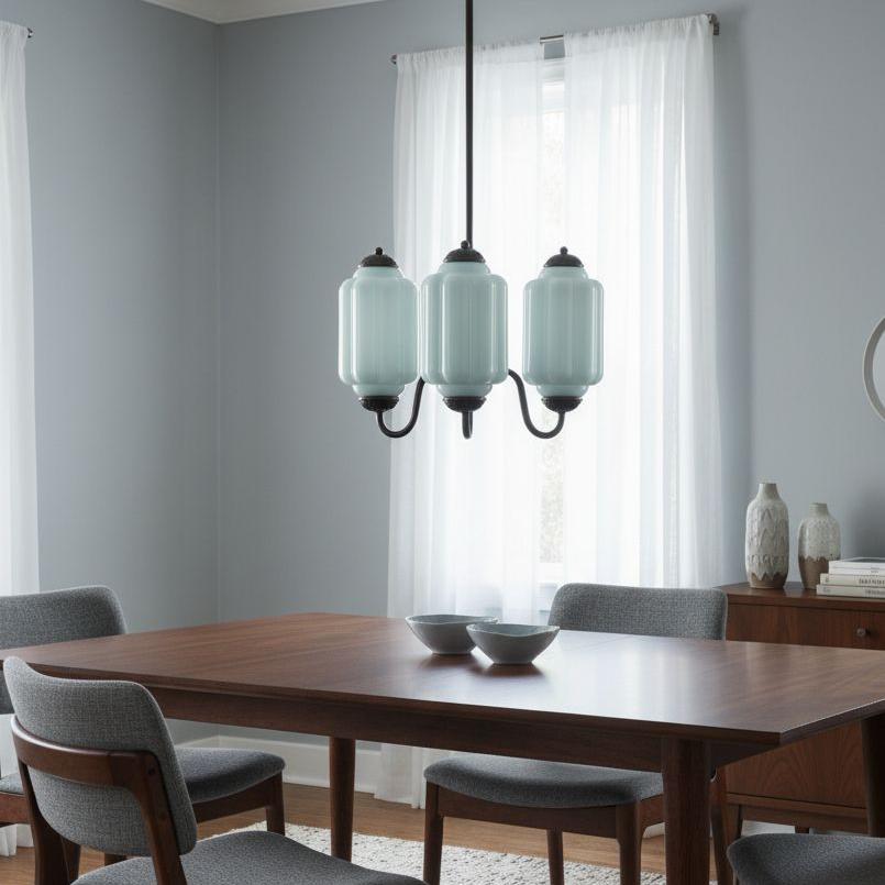 Multi-light chandelier over table