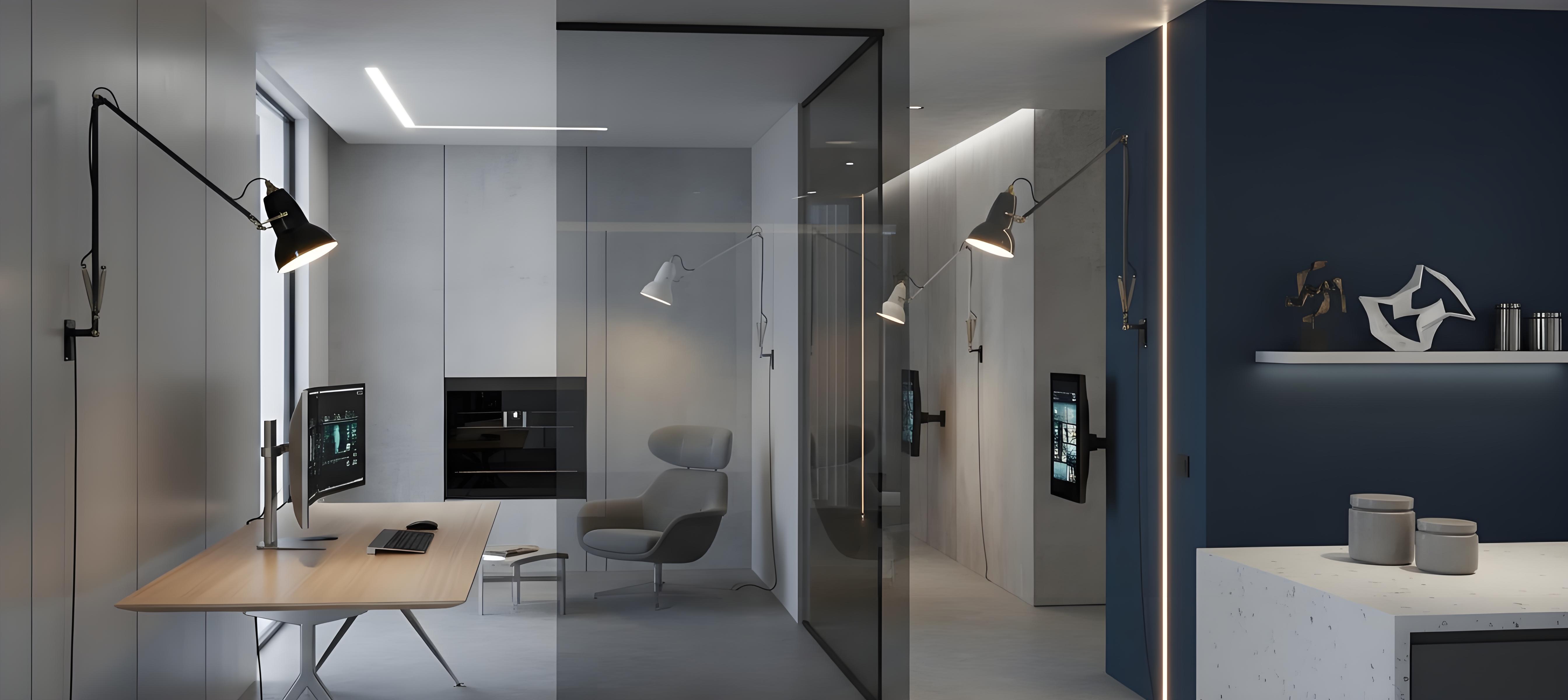 Aluminium shade modern adjustable wall lamp in interior scenes