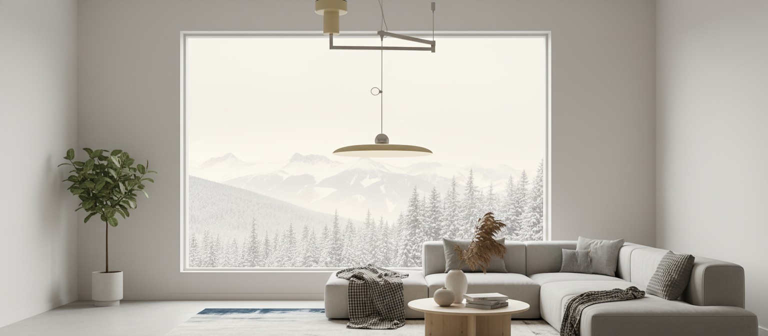Adjustable Swing Arm Pendant Light in a living room