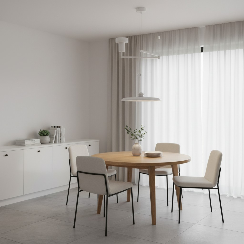 Pendant light in a bright dining room
