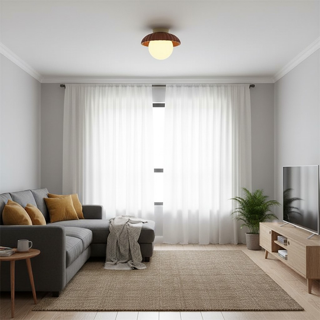 Alien Ceiling Light in living room with curtains