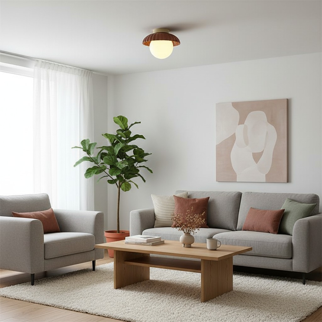 Alien Ceiling Light in living room with grey sofa