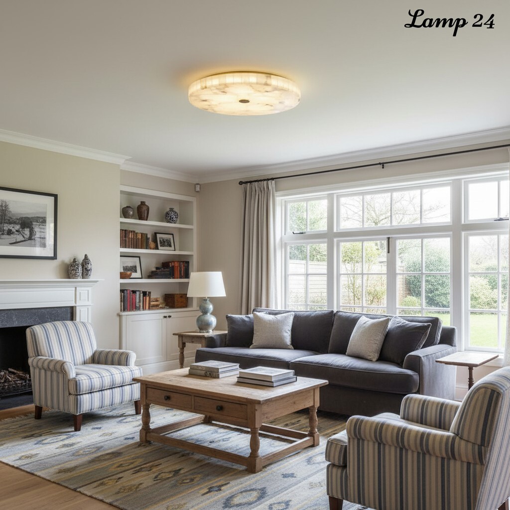 Alabaster ceiling light in lounge