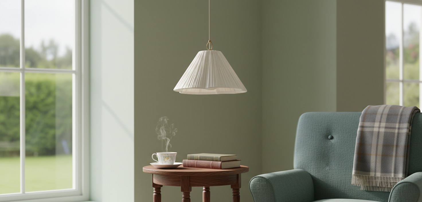 Lindi Linen Scalloped Pendant Light in a living room