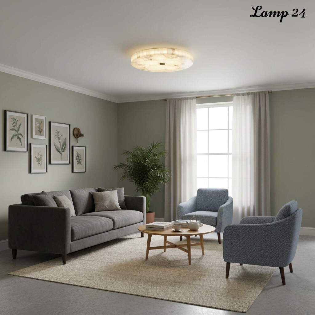 Alabaster ceiling light in living room