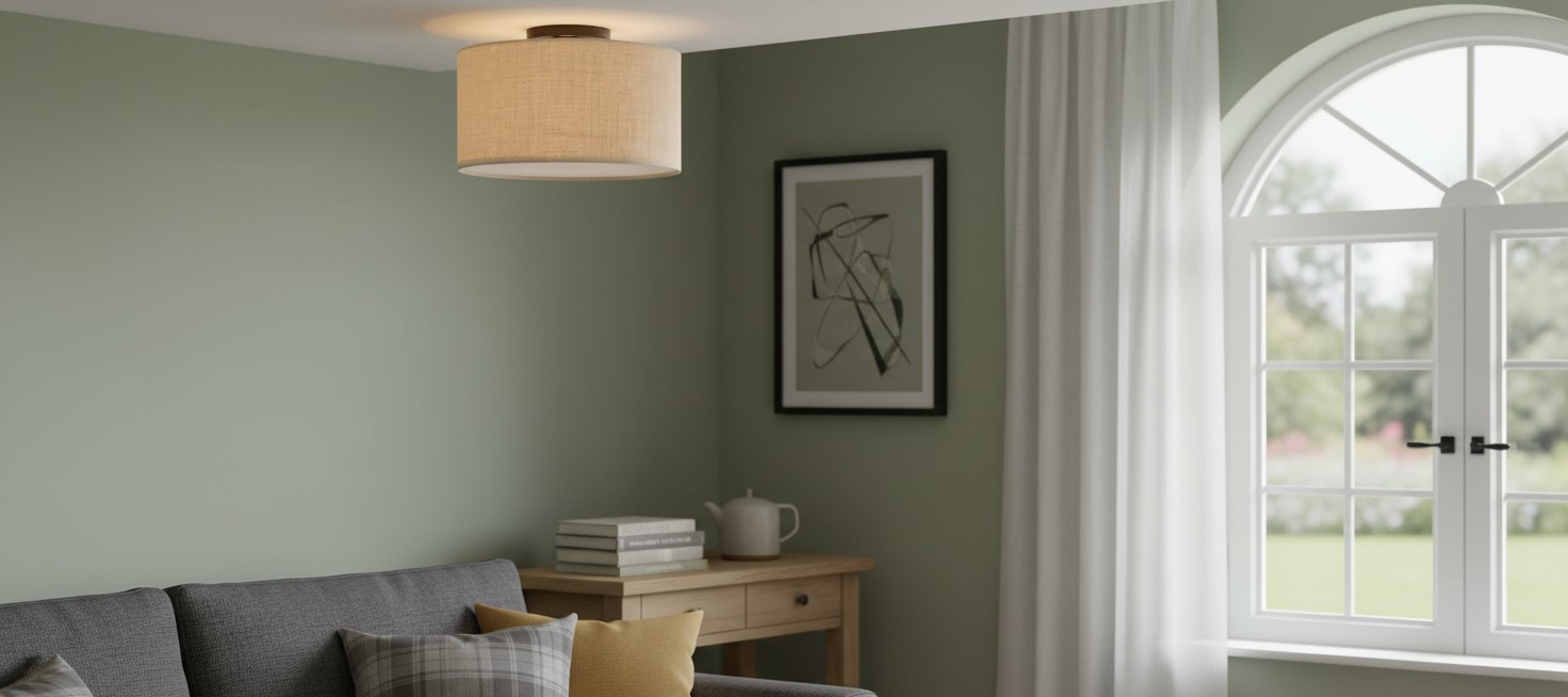 Jelvane Drum Shade Ceiling Light Linen Flush Mount
