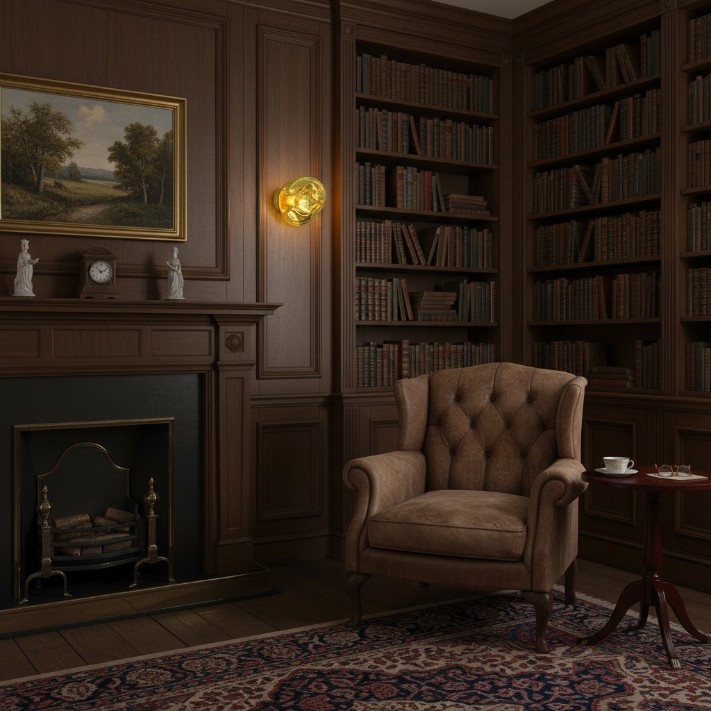 Wall lamp in library room scene