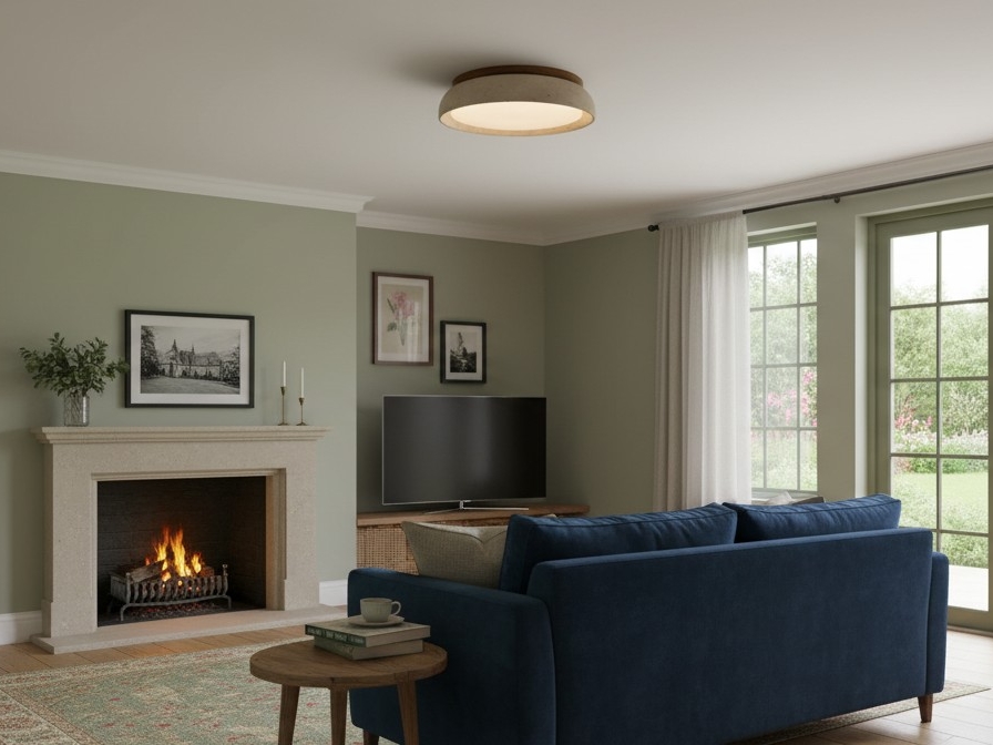 Wabi-Sabi Travertine Ceiling Light in a living room